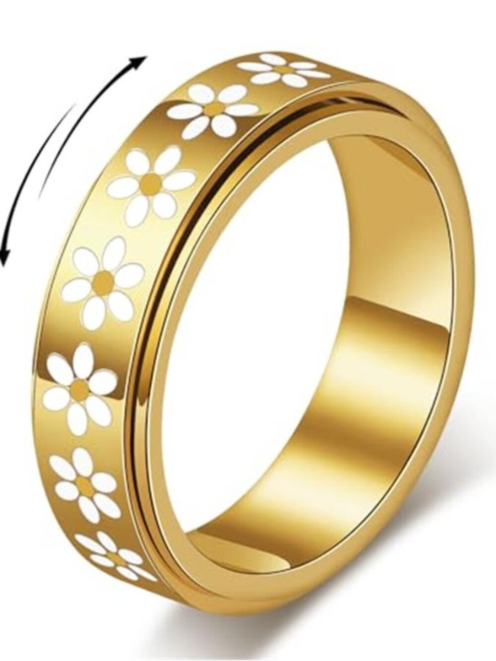 18K Gold Plated Daisy Fidget Spinner Ring 316L Stainless Steel Floral Band